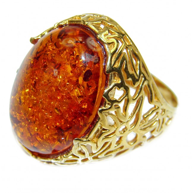 Eternity Genuine Baltic Amber 14K Gold over .925 Sterling Silver handmade Ring size 7 adjustable