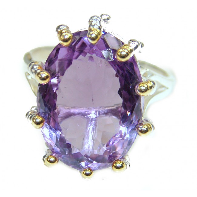 Amethyst 2 tones .925 Sterling Silver handcrafted Statement Ring size 8 1/4