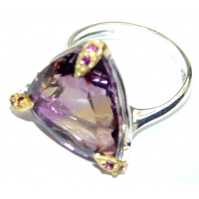 Powerful Authentic 35ctw Ametrine 18K Gold over .925 Sterling Silver brilliantly handcrafted ring s. 9