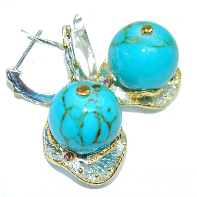 Genuine Beauty Turquoise 18K gold over Sterling Silver handcrafted Earrings
