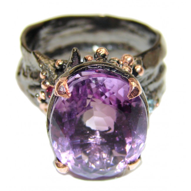 Vintage Style Amethyst black rhodium over .925 Sterling Silver handmade Cocktail Ring s. 8