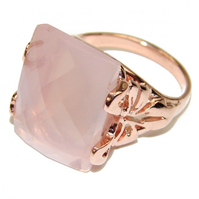 Cushion Cut 45.5ctw Rose Quartz 14K Rose Gold over .925 Sterling Silver brilliantly handcrafted ring s. 6 3/4