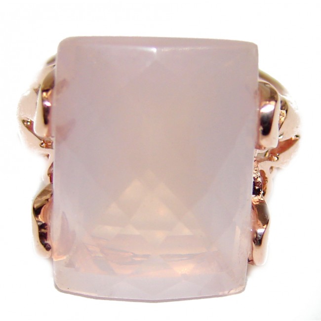 Cushion Cut 45.5ctw Rose Quartz 14K Rose Gold over .925 Sterling Silver brilliantly handcrafted ring s. 6 3/4