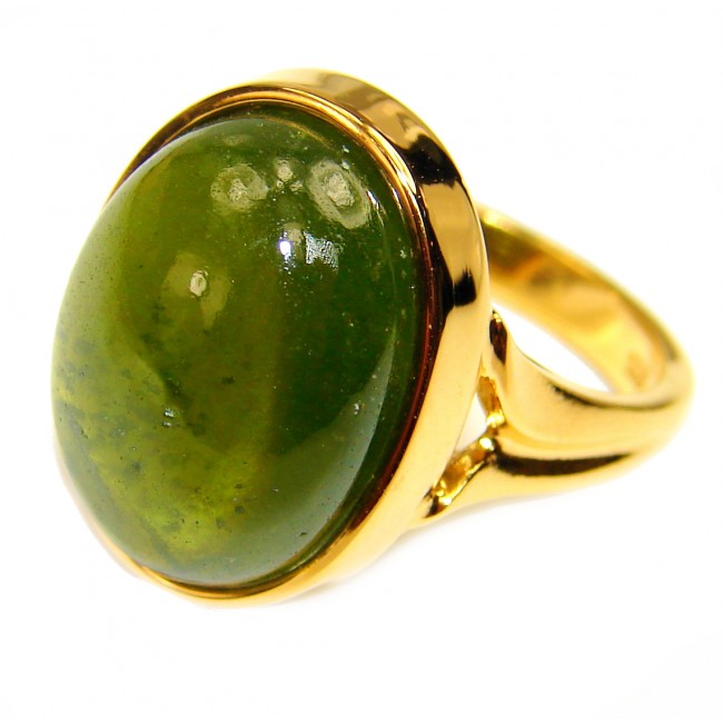 Authentic 21ct Green Tourmaline 18K Yellow gold over .925 Sterling Silver brilliantly handcrafted ring s. 8