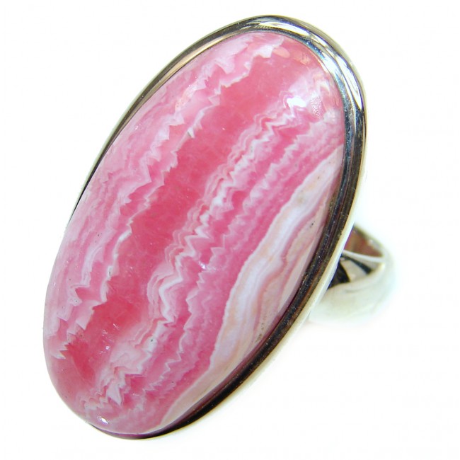 Large Argentinian Rhodochrosite .925 Sterling Silver handmade ring size 7 1/2
