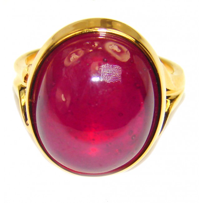 Genuine Ruby 18K yellow Gold over .925 Sterling Silver handmade Cocktail Ring s. 6 3/4