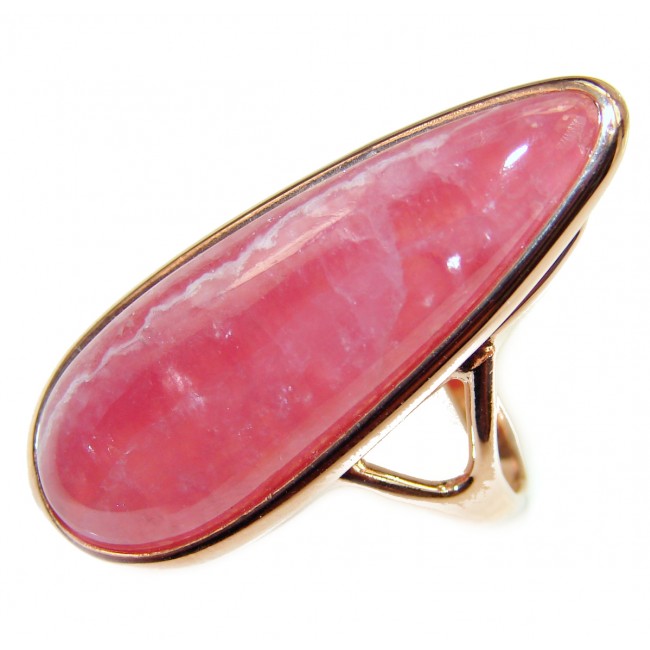 Large Argentinian Rhodochrosite Rose Gold over .925 Sterling Silver handmade ring size 8 1/4