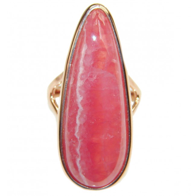 Large Argentinian Rhodochrosite Rose Gold over .925 Sterling Silver handmade ring size 8 1/4