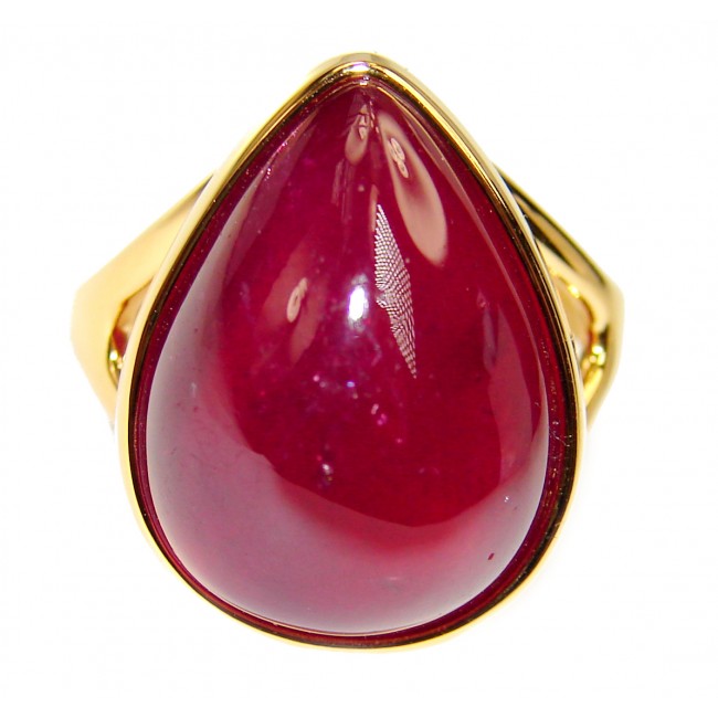 Genuine Ruby 18K yellow Gold over .925 Sterling Silver handmade Cocktail Ring s. 7 1/2