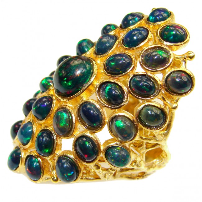 A COSMIC POWER 66.7 ctw Genuine Black Opal 18K Gold over .925 Sterling Silver handmade Ring size 8 3/4