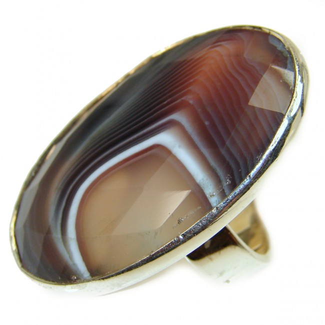 Top Quality Botswana Agate .925 Sterling Silver hancrafted Ring s. 8 adjustable