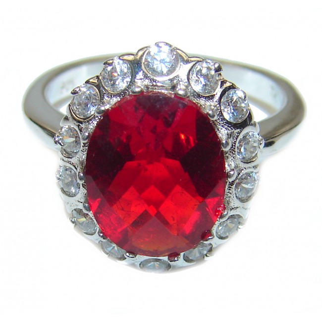 Victorian Style Red Topaz Sterling Silver ring; s. 6
