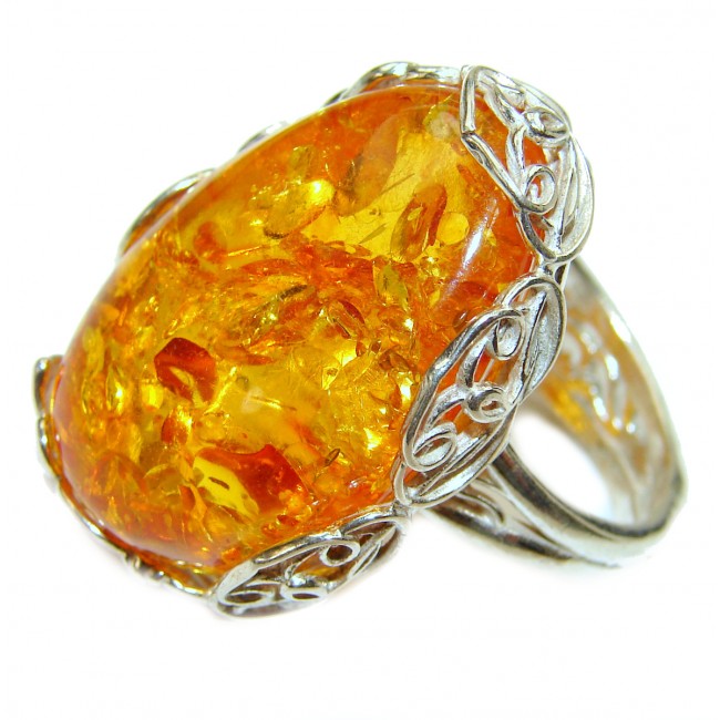 Eternity Genuine Baltic Amber .925 Sterling Silver handmade Ring size 7 adjustable