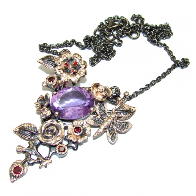 Purple Queen 33.5carat authentic Amethyst 2 tones .925 Sterling Silver handcrafted necklace