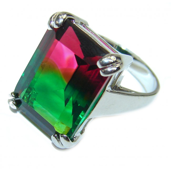 Spectacular Natural baguette cut 65carat Tourmaline .925 Sterling Silver handcrafted ring size 8