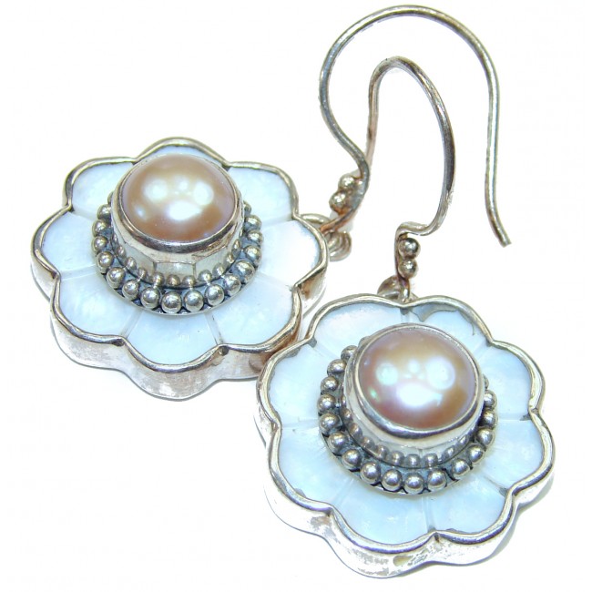 White Flower Blister Pearl .925 Sterling Silver earrings