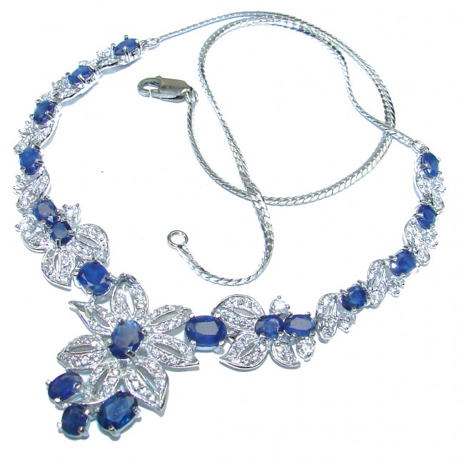 Victorian Style Sapphire & White Topaz Sterling Silver necklace