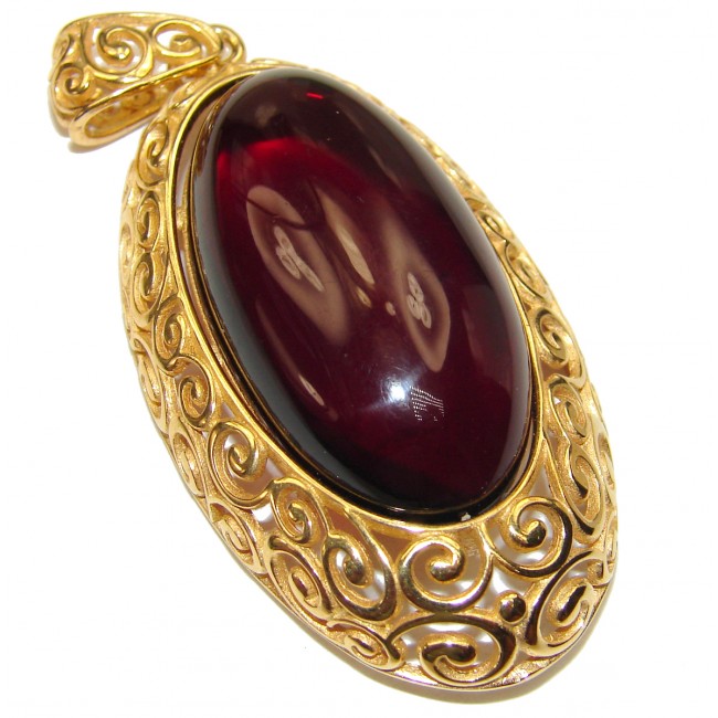 Russian Beauty Cherry natural Baltic Amber 18K Gold over .925 Sterling Silver handmade Pendant