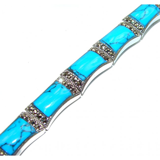 Fantastic Turquoise & Marcasite .925 Silver handmade Bracelet