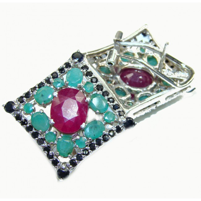 Dolce Vita Ruby Emerald Sapphire .925 Sterling Silver handmade large earrings