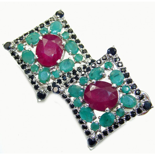 Dolce Vita Ruby Emerald Sapphire .925 Sterling Silver handmade large earrings