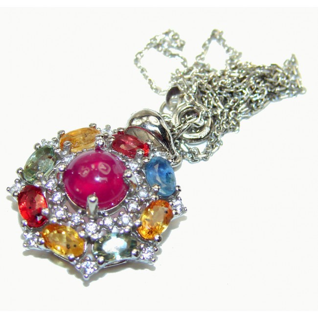 Incredible quality Ruby multicolor Sapphire .925 Sterling Silver necklace