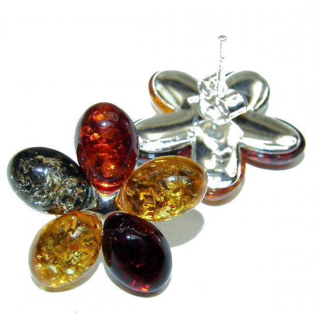 Sweet Flower Amber .925 Sterling Silver entirely handcrafted chunky earrings