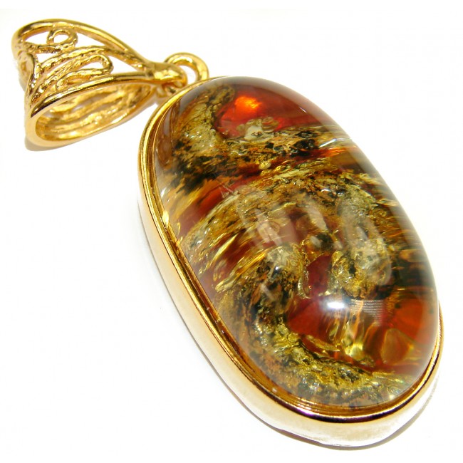 Great Beauty Natural Baltic Amber .925 Sterling Silver handmade LARGE Pendant