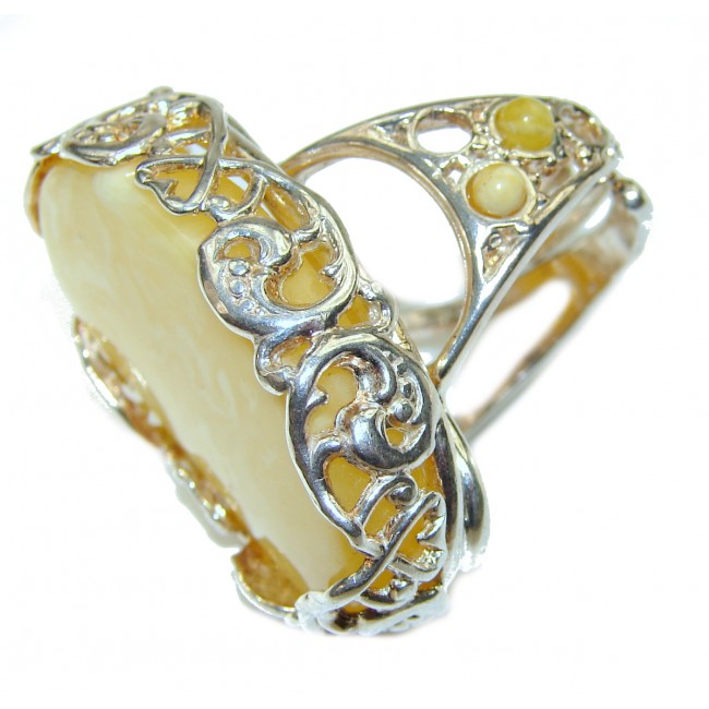 Best quality Butterscotch Baltic Amber .925 Sterling Silver handmade Ring size 7 adjustable