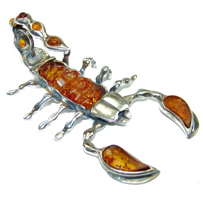 Large Scorpio Genuine Amber .925 Sterling Silver handcrafted Pendant
