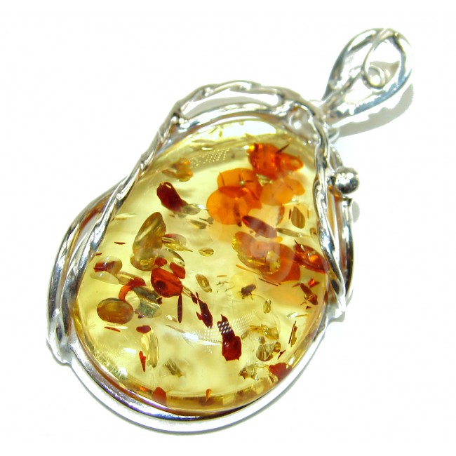 Great Beauty Natural Baltic Amber .925 Sterling Silver handmade Pendant