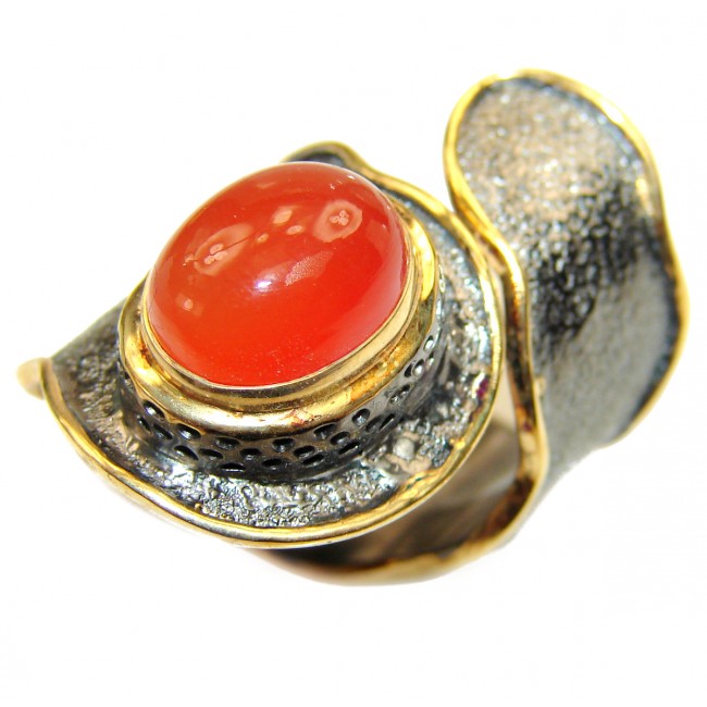 Large Natural Carnelian 18K Gold over .925 Sterling Silver handcrafted ring size 7