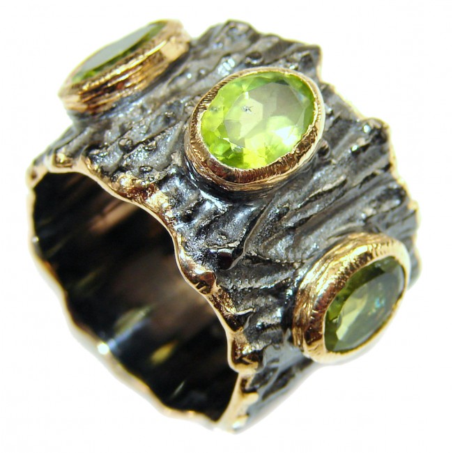 Melissa genuine Peridot .925 Sterling Silver handcrafted Large Ring size 7 3/4