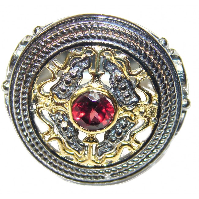 Authentic Garnet gold over .925 Sterling Silver handmade Ring s. 7 1/4