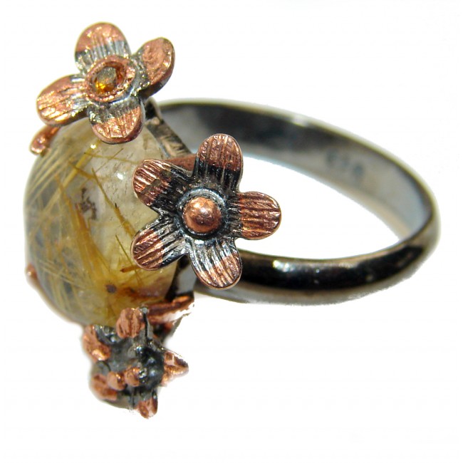 Golden Rutilated Quartz .925 Sterling Silver handcrafted Ring Size 7