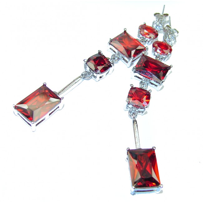 Long Precious Red Topaz .925 Sterling Silver entirely handmade earrings