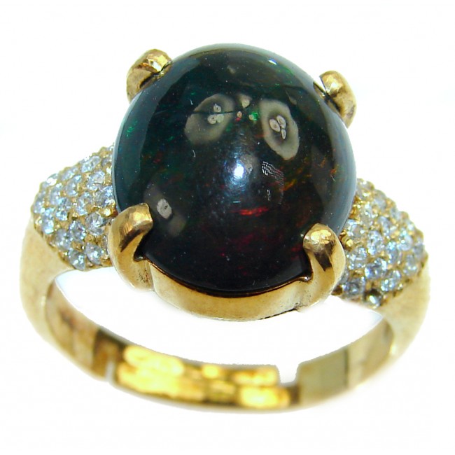 Vintage Design 7.5ctw Genuine Black Opal 18K Gold over .925 Sterling Silver handmade Ring size 8 adjustable