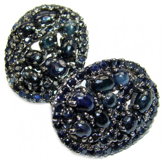 Authentic Blue Sapphire black rhodium over .925 Sterling Silver handmade earrings