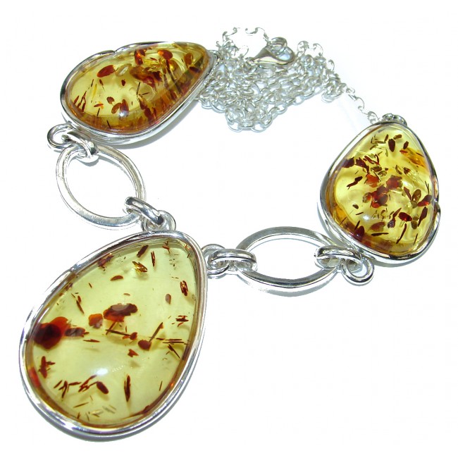 Dazzling Natural Polish Amber .925 Sterling Silver handcrafted necklace