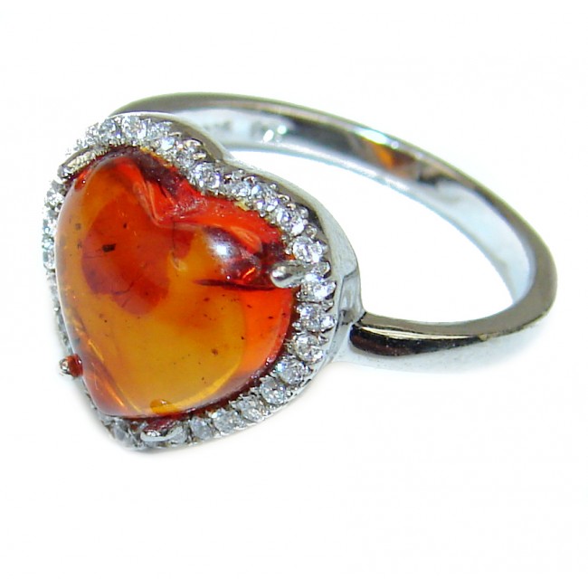 Amber Angel's Heart .925 Sterling Silver handcrafted Ring s. 6