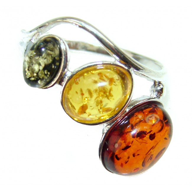 Beautiful Authentic carved Baltic Amber .925 Sterling Silver handcrafted ring; s. 7