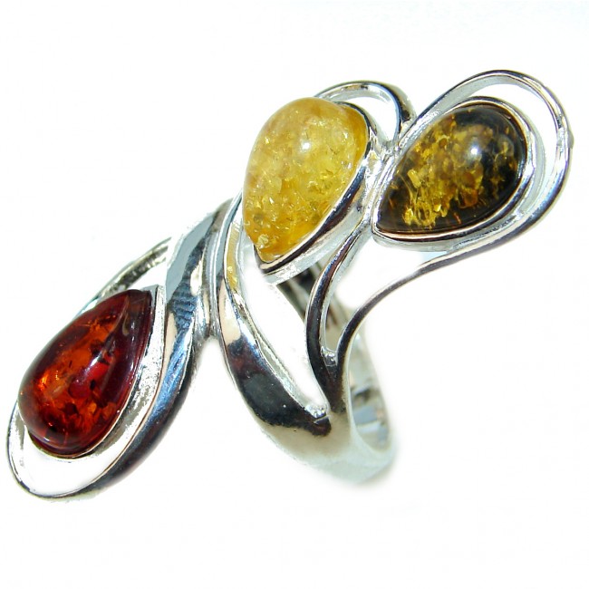 Great quality Authentic Baltic Amber Sterling Silver Ring s. 4 3/4