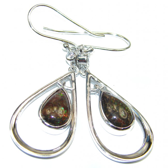 Sublime Aura Canadian Fire Ammolite .925 Sterling Silver handmade earrings