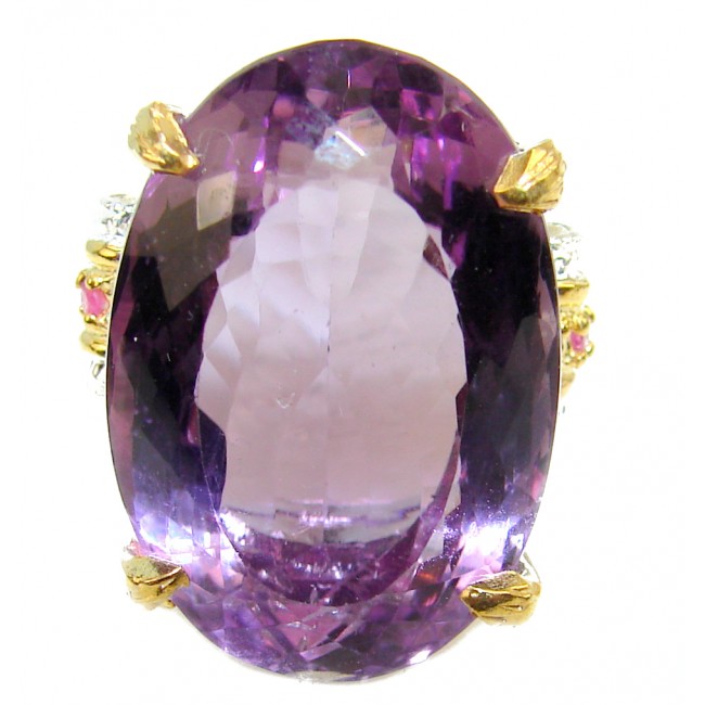 Royal Quality 62 carat Amethyst 2 tones .925 Sterling Silver handcrafted Statement Ring size 9 1/4