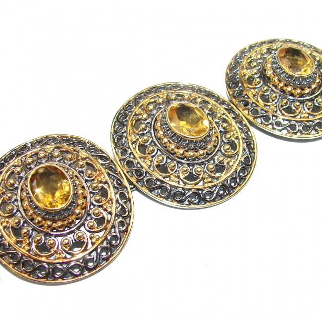 Byzantium design genuine Citrine 14K gold over .925 Sterling Silver handmade Bracelet