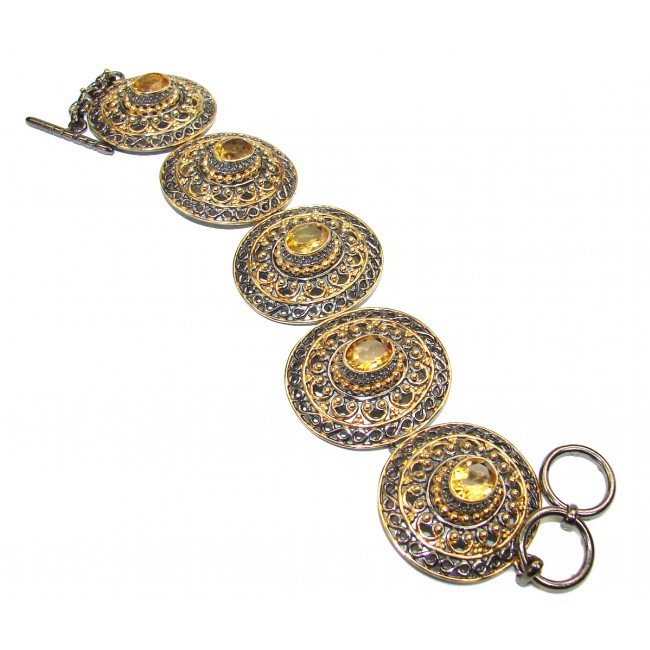 Byzantium design genuine Citrine 14K gold over .925 Sterling Silver handmade Bracelet