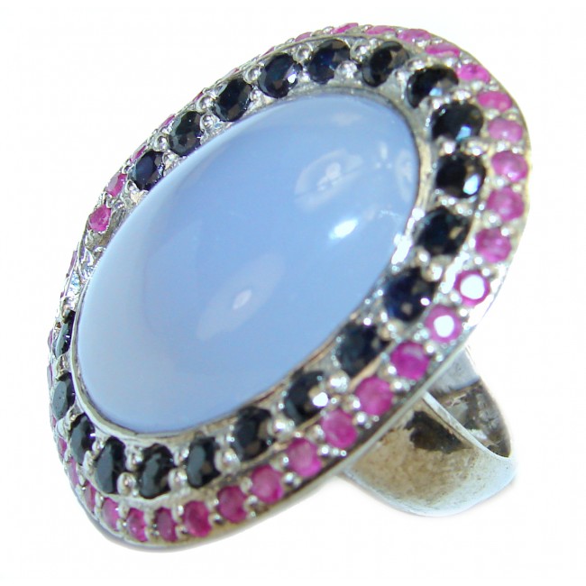 Blue Angel Chalcedony Agate .925 Sterling Silver handcrafted HUGE Ring s. 8