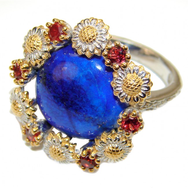 Natural Lapis Lazuli 14K Gold over .925 Sterling Silver handcrafted ring size 8 1/4