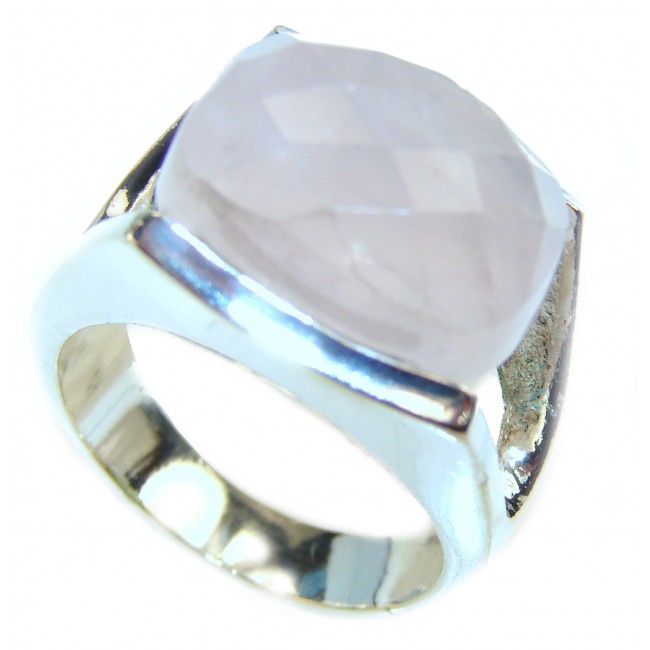 Huge Authentic Rose Quartz .925 Sterling Silver Ring size 8 1/4