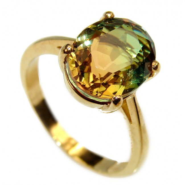 4.1 Watermelon Tourmaline 18K Gold over .925 Sterling Silver handcrafted Ring size 7 1/4